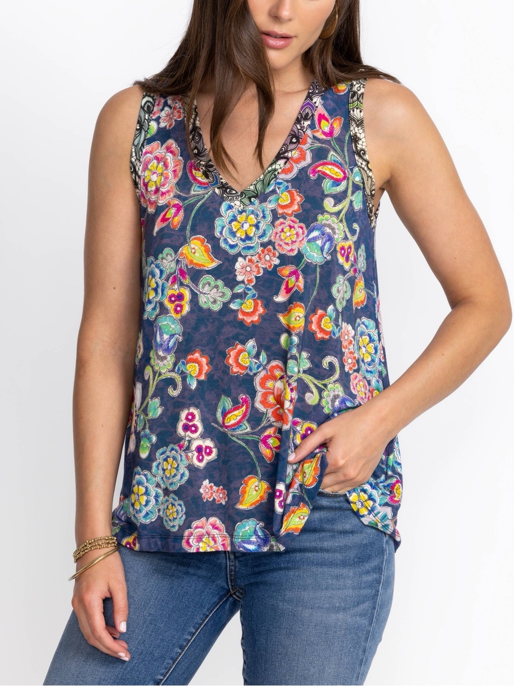 Johnny Was Peppermint V-Neck Swing Tank